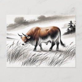 China bläck zodiac Strong Ox Grasing on Meadow Helg Vykort