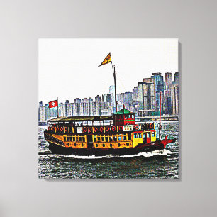 China Boat Victoria Harbor Hong Kong Canvastryck