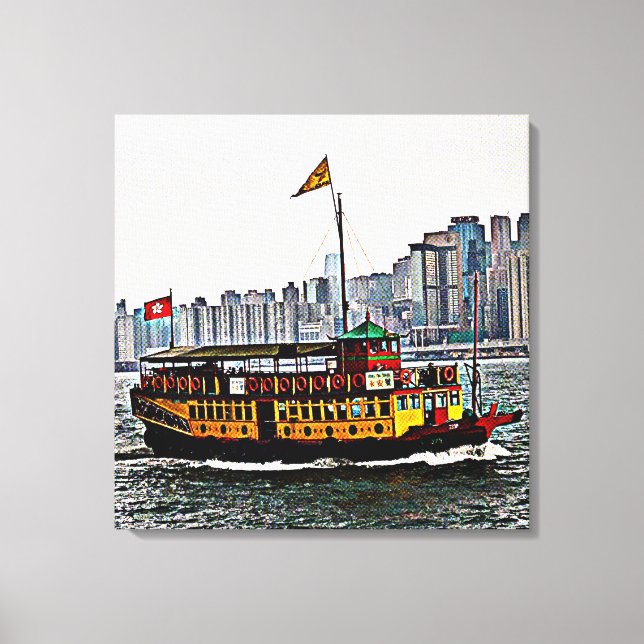 China Boat Victoria Harbor Hong Kong Canvastryck (Framsida)