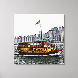 China Boat Victoria Harbor Hong Kong Canvastryck