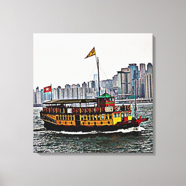 China Boat Victoria Harbor Hong Kong Canvastryck (Framsida)