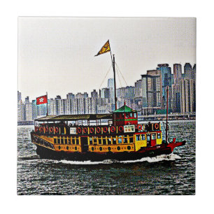 China Boat Victoria Harbor Hong Kong Kakelplatta