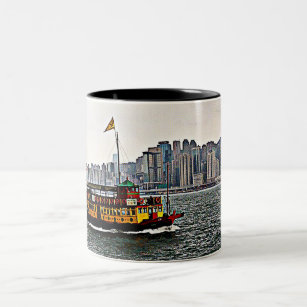China Boat Victoria Harbor Hong Kong Två-Tonad Mugg