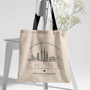 China Bröllop Stylized Skyline Tote Bag Tygkasse
