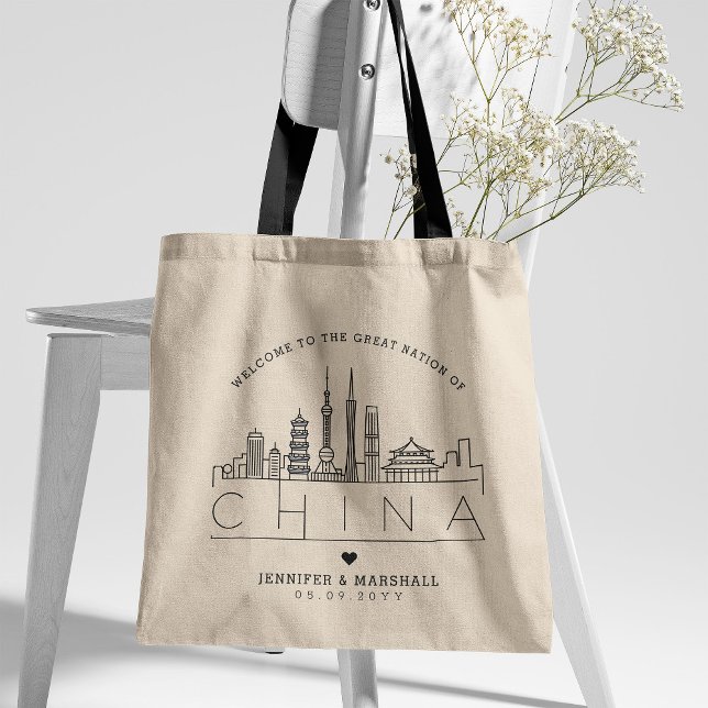 China Bröllop | Stylized Skyline Tote Bag Tygkasse (Skapare uppladdad)