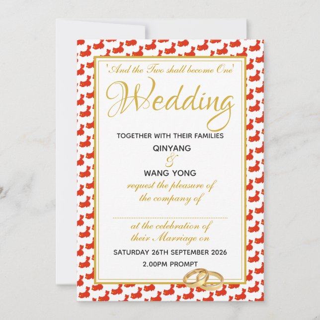 CHINA Christian Scripture Personligt bröllp 婚 礼 Inbjudningar (Framsida)