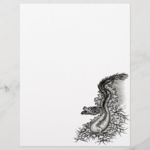 China Dragon, Black and white Design i Tattoostyl Brevhuvud