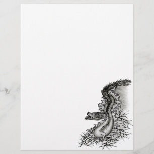 China Dragon, Black and white Design i Tattoostyl Brevhuvud