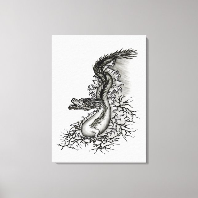 China Dragon, Black and white Design i Tattoostyl Canvastryck (Framsida)