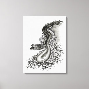 China Dragon, Black and white Design i Tattoostyl Canvastryck