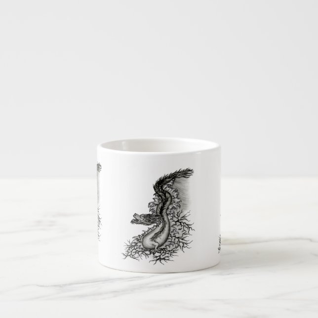 China Dragon, Black and white Design i Tattoostyl Espressomugg (Framsidan)
