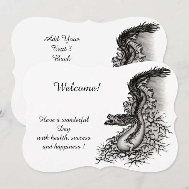 China Dragon, Black and white Design i Tattoostyl Inbjudningar (Fram/baksida)