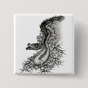China Dragon, Black and white Design i Tattoostyl Knapp