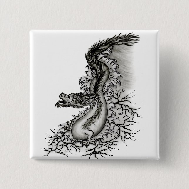 China Dragon, Black and white Design i Tattoostyl Knapp (Framsida)