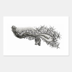 China Dragon, Black and white Design i Tattoostyl Rektangulärt Klistermärke