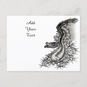 China Dragon, Black and white Design i Tattoostyl Vykort