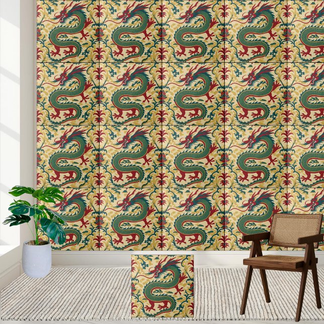 China Dragon Chinoiserie Mönster Tile Kakelplatta (Chinese Dragon Chinoiserie Pattern Tile)