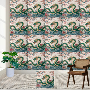 China Dragon Chinoiserie Tile Kakelplatta