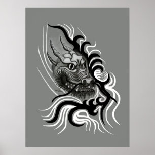 China Dragon i Tattoostyle Poster