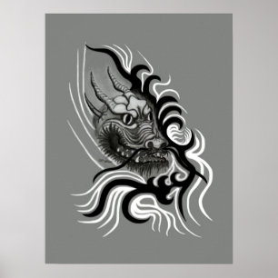 China Dragon i Tattoostyle Poster