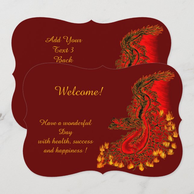 China Dragon in red and gold , Add Your Text Inbjudningar (Fram/baksida)