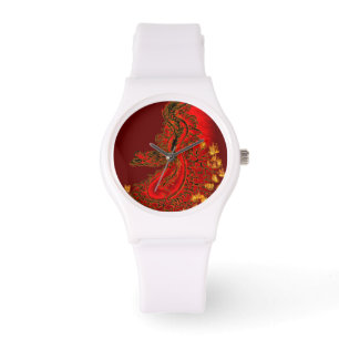 China Dragon red och guld design Armbandsur