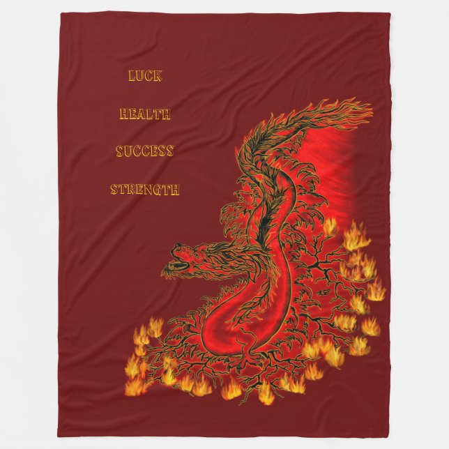 China Dragon red och guld design Fleecefilt (Framsidan)