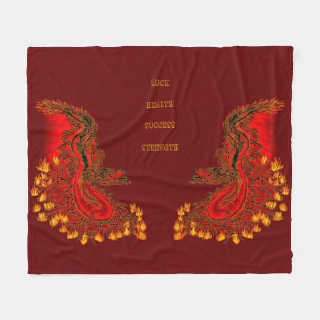 China Dragon red och guld design Fleecefilt (Framsidan (Horisontell))