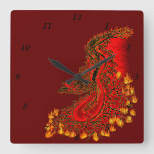 China Dragon red och guld design Fyrkantig Klocka
