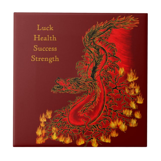 China Dragon red och guld design Kakelplatta (Framsidan)