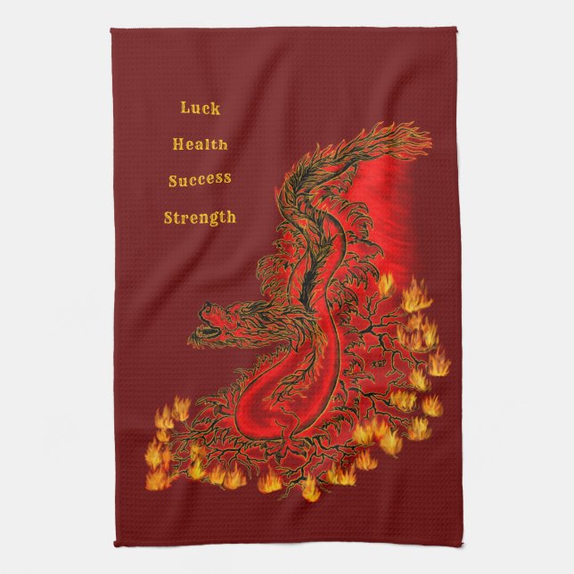 China Dragon red och guld design Kökshandduk (Vertikal)