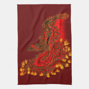 China Dragon red och guld design Kökshandduk