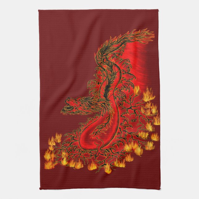 China Dragon red och guld design Kökshandduk (Vertikal)