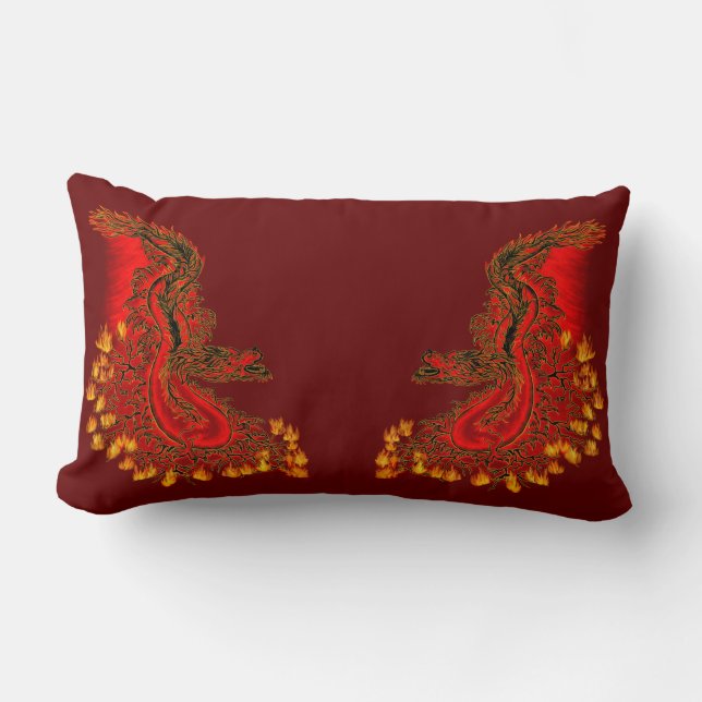 China Dragon red och guld design Lumbarkudde (Framsida)