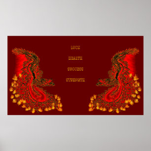 China Dragon red och guld design Poster
