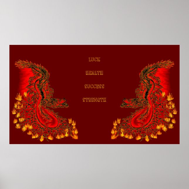 China Dragon red och guld design Poster (Framsidan)