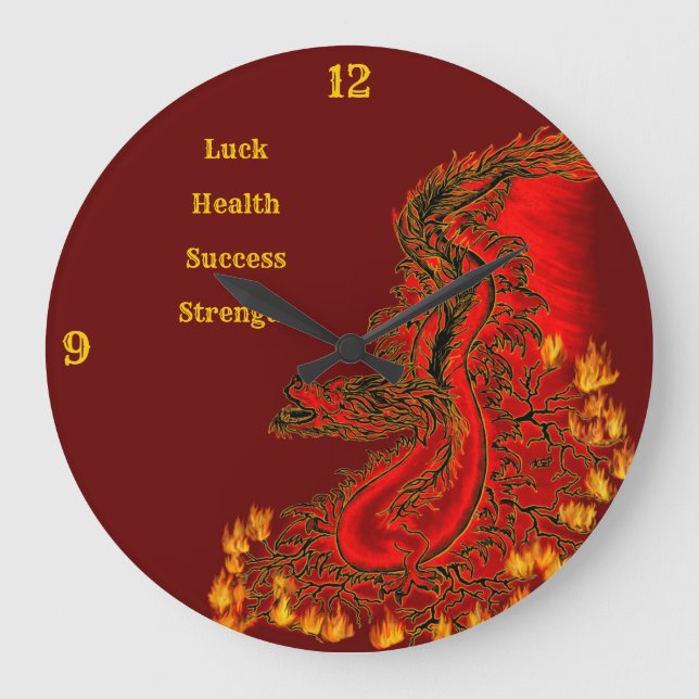 China Dragon red och guld design Stor Klocka (Framsida)