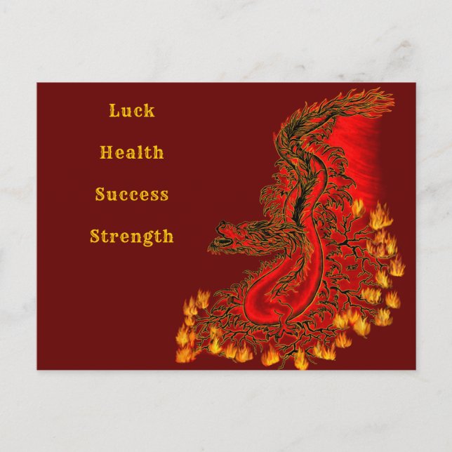 China Dragon red och guld design Vykort (Framsida)