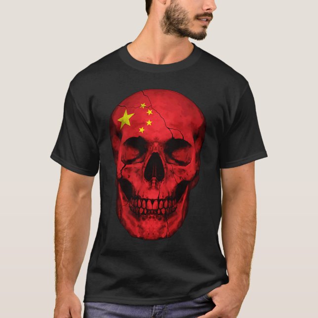 China Flag Skull Chinese Roots Proud Patriotic T Shirt (Framsida)