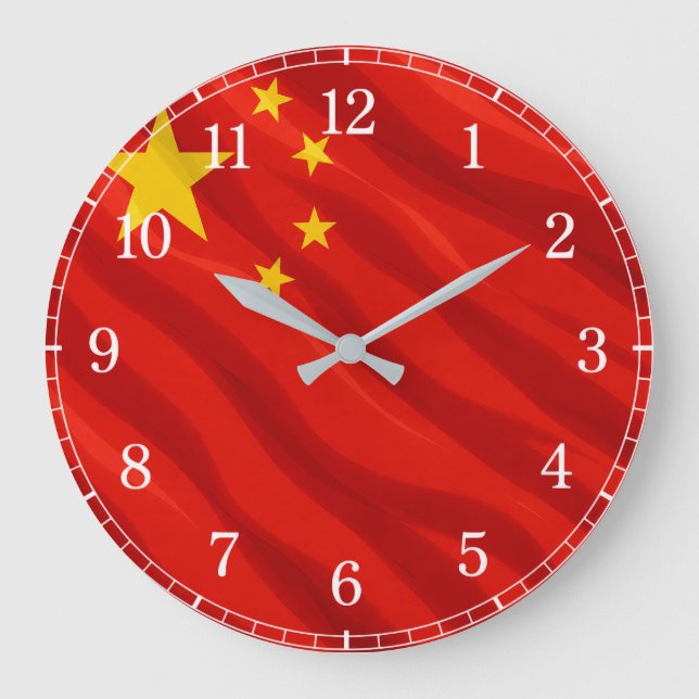 China Flag Wall Clock — Waving Flag Design Stor Klocka (Framsida)
