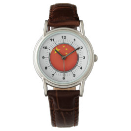 China Flagga Classic Brown Leather Watch Armbandsur