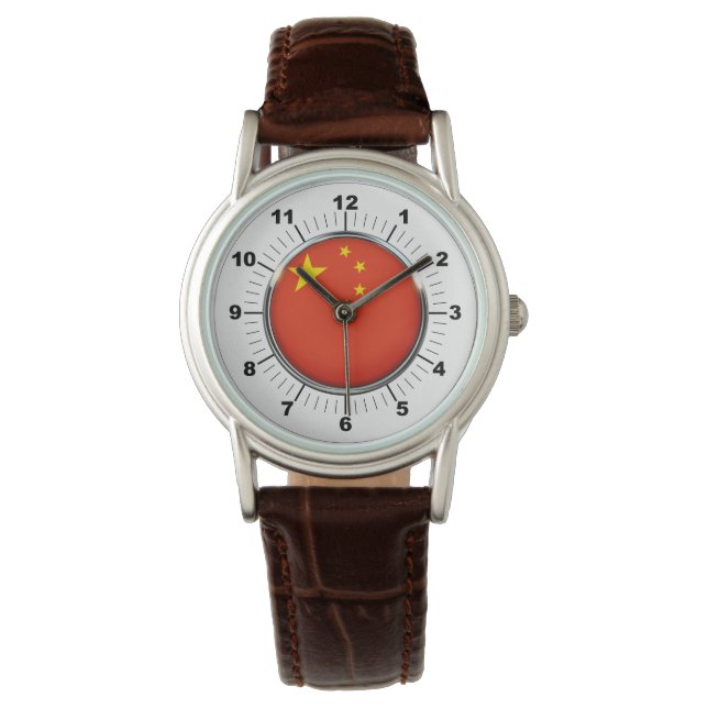 China Flagga Classic Brown Leather Watch Armbandsur (Framsida)