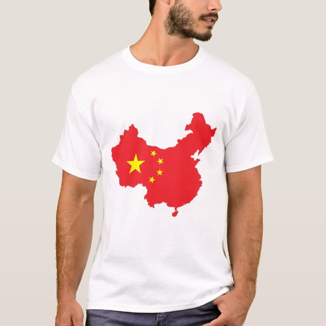 China Flagga vid Karta T Shirt (Framsida)