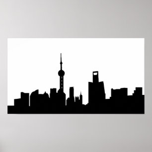 china för silhouette för shanghai stadshorisont poster