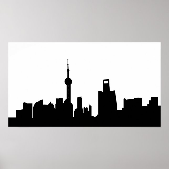 china för slangghai city skyline silhouette poster (Framsidan)