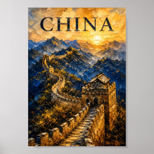 China: Golden Sunset Great Wall Art Souvenir Poster (Framsidan)