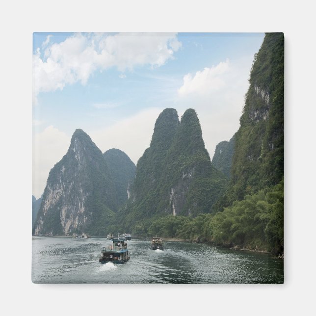 China, Guilin, Li River-båtar Magnet (Framsidan)