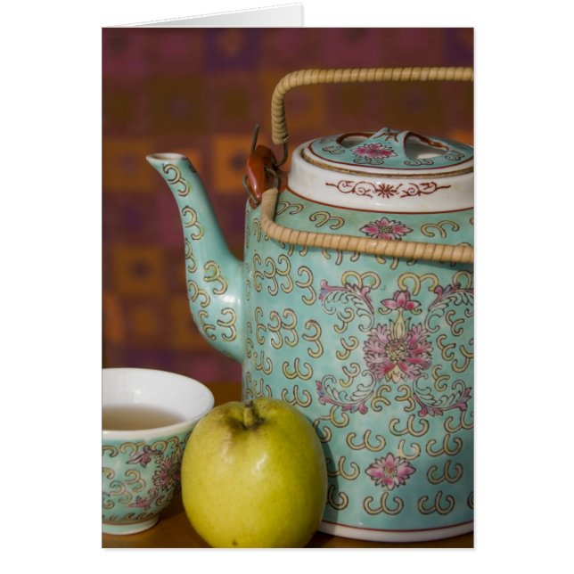 China, Hongkong. Traditionell kinesisk tekanna och Hälsningskort (Framsidan)