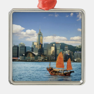 China. Hongkong. Victoria Harbor Hamn.A Julgransprydnad Metall