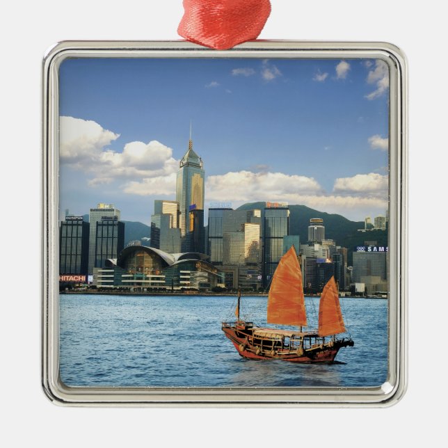 China. Hongkong. Victoria Harbor Hamn.A Julgransprydnad Metall (Framsidan)